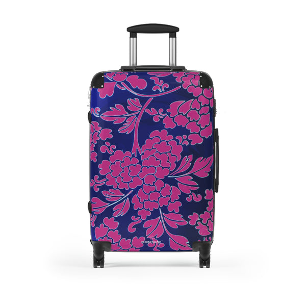 Pink Blue Floral Print Suitcase, Abstract Oriental Style Floral Print Designer Suitcase Luggage (Small, Medium, Large)&nbsp;Unique Cute Spacious Versatile and Lightweight Carry-On or Checked In Suitcase, Best Personal Superior Designer Adult's Travel Bag Custom Luggage - Gift For Him or Her - Printed in&nbsp; Canada