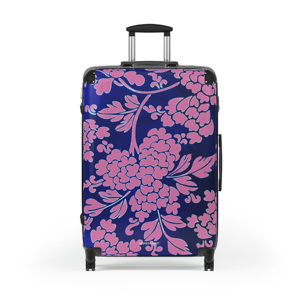 Pink Blue Floral Print Suitcase, Abstract Oriental Style Floral Print Designer Suitcase Luggage (Small, Medium, Large)&nbsp;Unique Cute Spacious Versatile and Lightweight Carry-On or Checked In Suitcase, Best Personal Superior Designer Adult's Travel Bag Custom Luggage - Gift For Him or Her - Printed in&nbsp; Canada