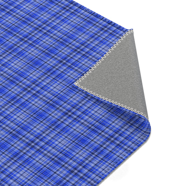 Blue Plaid Print Indoor Carpet, Solid Color Area Rugs