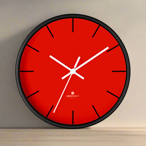 Red Hot Wall Clock, Simple Solid Bright Red Color Plain Modern 10" Diameter Large Wall Clock- Made in USA