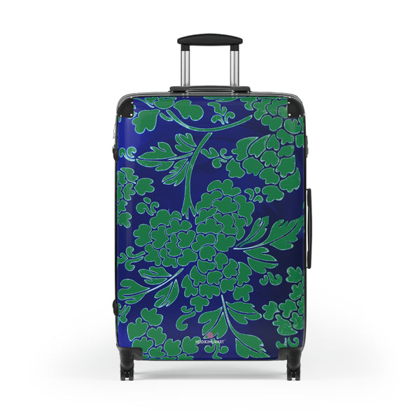 Green Blue Floral Print Suitcase, Abstract Oriental Style Floral Print Designer Suitcase Luggage (Small, Medium, Large) Unique Cute Spacious Versatile and Lightweight Carry-On or Checked In Suitcase, Best Personal Superior Designer Adult's Travel Bag Custom Luggage - Gift For Him or Her - Printed in&nbsp; Canada