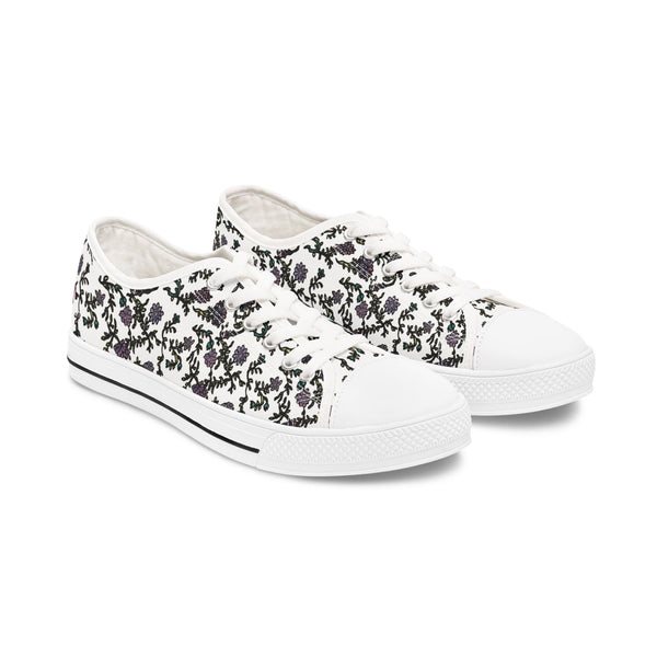 White Purple Floral Women's Sneakers, Floral Print Women's Low Top Sneakers Tennis Shoes, Canvas Fashion Sneakers With Durable Rubber Outsoles and Shock-Absorbing Layer and Memory Foam Insoles&nbsp;(US Size: 5.5-12)