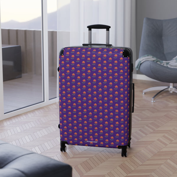 Purple Floral Print Suitcase, Cut Designer Suitcases, Travel Bag Suitcases