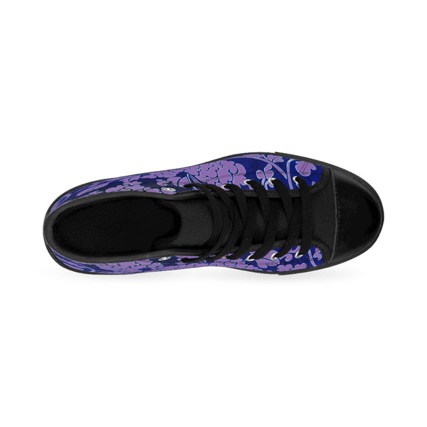 Purple Floral  Men's High Tops, Blue Floral Print Best Designer Men's Classic Sneakers