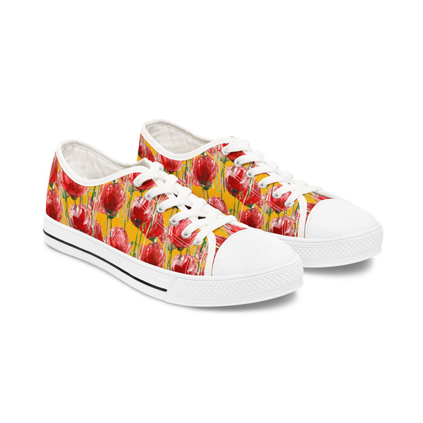 Yellow Red Tulips Women's Sneakers, Floral Print Women's Low Top Sneakers Tennis Shoes, Canvas Fashion Sneakers With Durable Rubber Outsoles and Shock-Absorbing Layer and Memory Foam Insoles&nbsp;(US Size: 5.5-12)