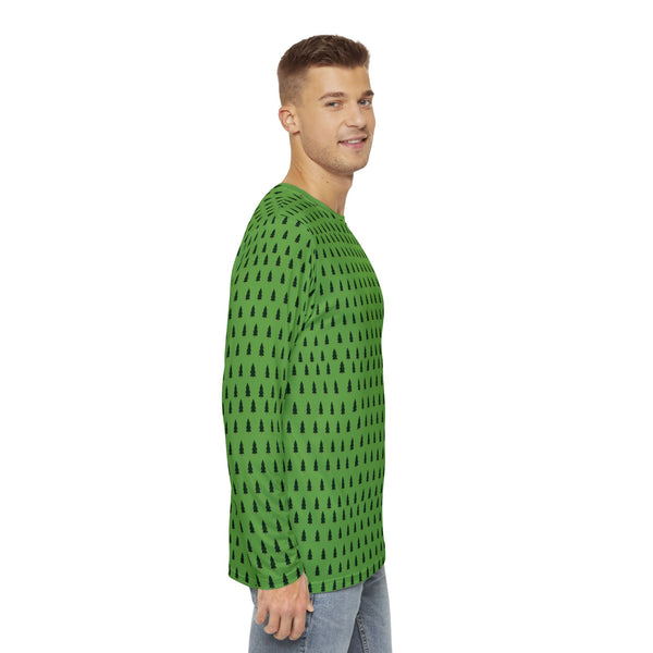 Green Christmas Tree Men's Long Sleeves, Best Men's Long Sleeve Shirt (AOP) - Made in USA