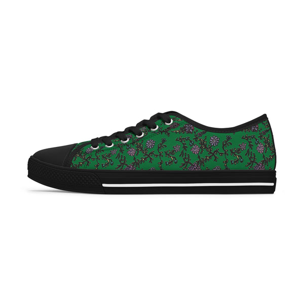 Green Purple Floral Women's Sneakers, Floral Print Women's Low Top Sneakers Tennis Shoes, Canvas Fashion Sneakers With Durable Rubber Outsoles and Shock-Absorbing Layer and Memory Foam Insoles&nbsp;(US Size: 5.5-12)