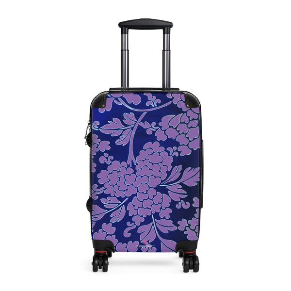 Purple Blue Floral Print Suitcase, Abstract Oriental Style Floral Print Designer Suitcase Luggage (Small, Medium, Large) Unique Cute Spacious Versatile and Lightweight Carry-On or Checked In Suitcase, Best Personal Superior Designer Adult's Travel Bag Custom Luggage - Gift For Him or Her - Printed in&nbsp; Canada