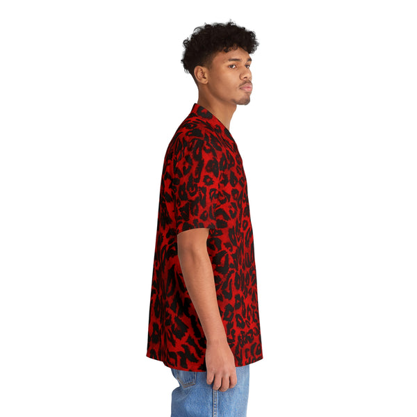 Red Leopard Print Men's Shirt, Best Men's Hawaiian Shirt