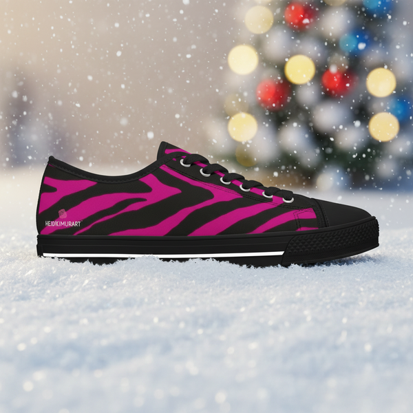 Pink Zebra Striped Women's Sneakers, Zebra Striped Animal Print Women's Low Top Sneakers (US Size: 5.5-12)