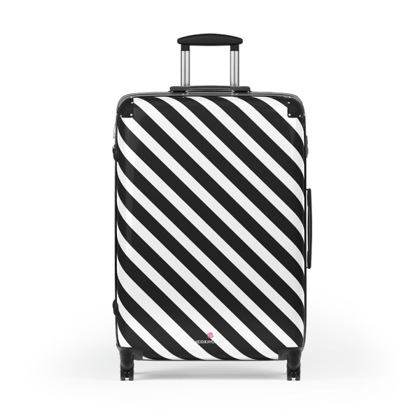 Black White Diagonal Striped Suitcases, Stripes Print Suitcases, Best Suitcases, Travel Bag Suitcases