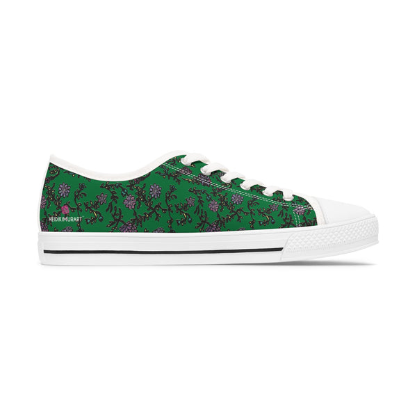 Green Purple Floral Women's Sneakers, Floral Print Women's Canvas Fashion Low Top Sneakers (US Size: 5.5-12)