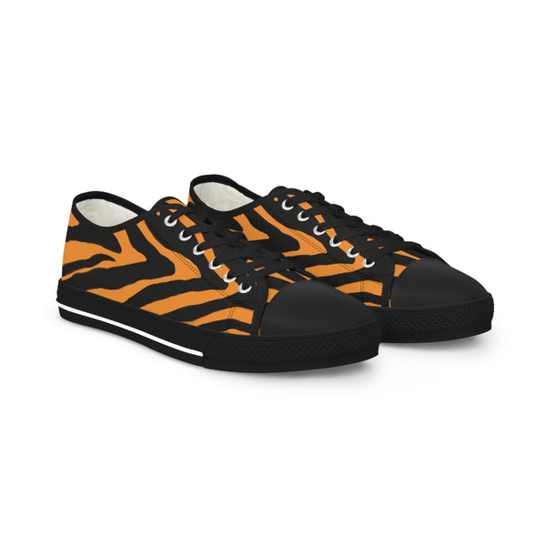 Orange Zebra Print Men's Sneakers, Orange and Black Zebra Striped Animal Print Modern Minimalist Best Breathable Designer Men's Low Top Canvas Fashion Sneakers With Durable Rubber Outsoles and Shock-Absorbing Layer and Memory Foam Insoles (US Size: 5-14)