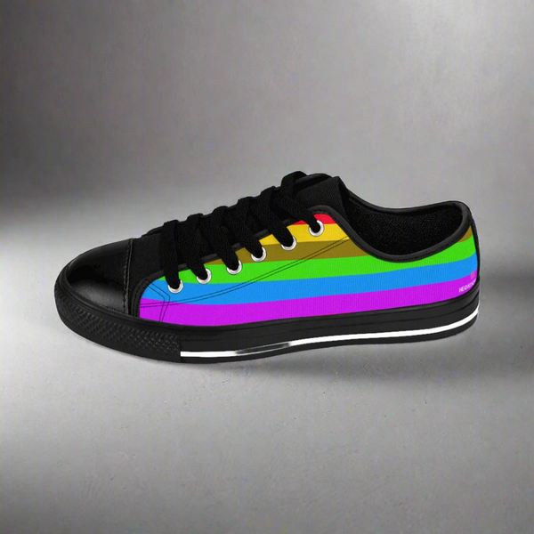 Rainbow Stripes Best Women's Sneakers, Gay Pride Horizontal Striped Ladies' Tennis Shoes Low Tops