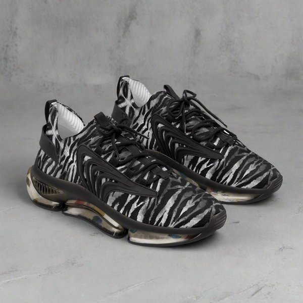 Grey Tiger Men's Mesh Sneakers, Tiger Striped Animal Print Men's Sneakers Best Comfy Men's Mesh Sports Sneakers Shoes (US Size: 5-12)