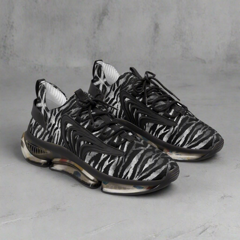 Grey Tiger Men's Mesh Sneakers, Tiger Striped Animal Print Men's Sneakers Best Comfy Men's Mesh Sports Sneakers Shoes (US Size: 5-12)