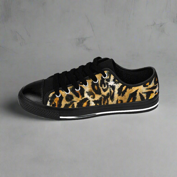 Leopard Print Men's Low Top Sneakers,&nbsp;Leopard Print Men's Low Top Sneakers,&nbsp;Brown Black Snow Leopard Cheetah Animal Skin Pattern Low Top Designer Men's Sneakers (US Size: 7-14) Mens Leopard Shoes, Leopard Animal Print Men's Sneakers