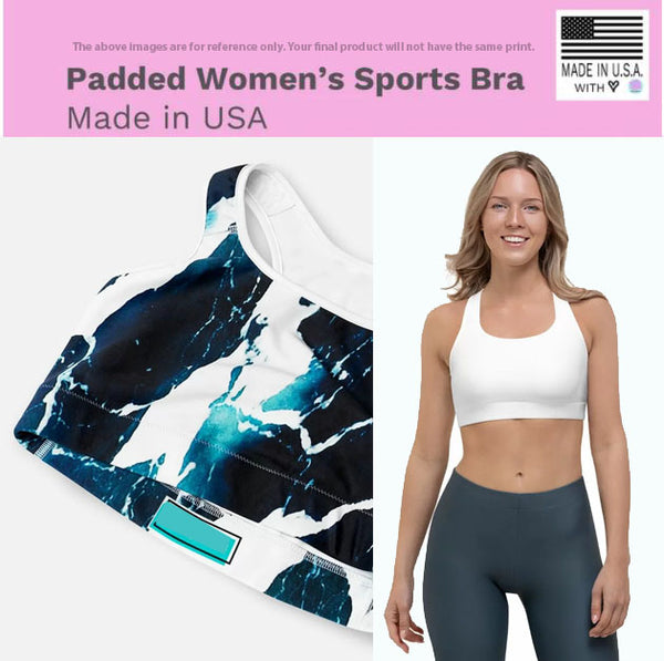 Blue Starry Padded Sports Bra, Best Padded Sports Workout Fitness Bra For Ladies - Made in USA/EU/MX