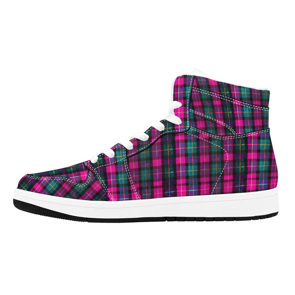 Pink Plaid Sneakers For Men/ Women, Pink Plaid Print Best Designer Unisex Women's or Men's High Top Casual Streetwear Sneakers (Men's US Size: 4-12) (Women's US Size: 5-13)