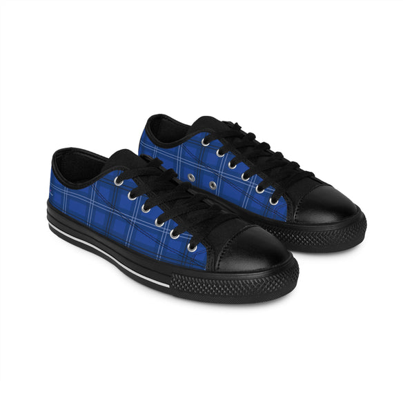 Royal Blue Plaid Women's Sneakers, Tartan Print Designer Low Top Fashion Fashion Tennis Shoes For Ladies  (US Size: 6-12)