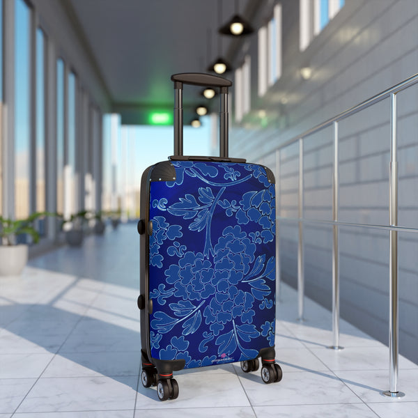 Royal Blue Floral Print Suitcase, Abstract Oriental Style Floral Print Designer Suitcases, Travel Bag Suitcases (Small, Medium, Large)