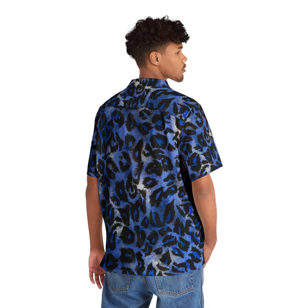 Blue Leopard Print Men's Shirt, Best Men's Hawaiian Shirt
