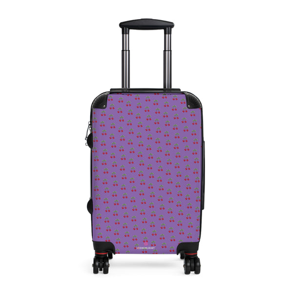 Purple Cherry Print Suitcase,  Red Cherries Print Designer Suitcases, Travel Bag Suitcases