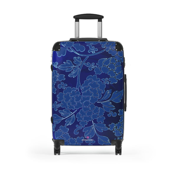 Royal Blue Floral Print Suitcase, Abstract Oriental Style Floral Print Designer Suitcase Luggage (Small, Medium, Large) Unique Cute Spacious Versatile and Lightweight Carry-On or Checked In Suitcase, Best Personal Superior Designer Adult's Travel Bag Custom Luggage - Gift For Him or Her - Printed in&nbsp; Canada