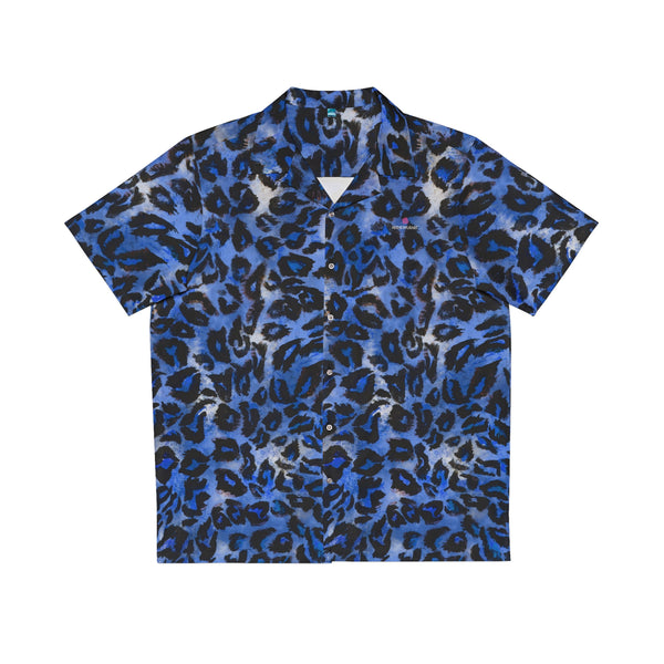 Blue Leopard Print Men's Shirt, Best Men's Hawaiian Shirt