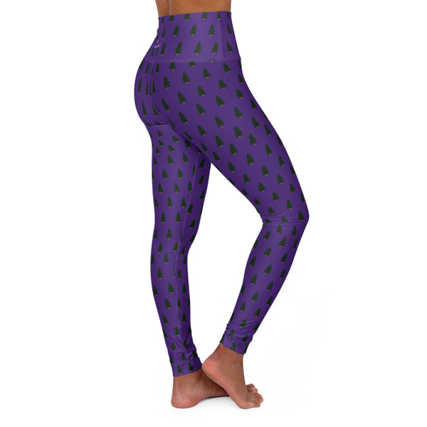 Purple Christmas Tree Yoga Tights, Best High Waisted Women's Yoga Leggings