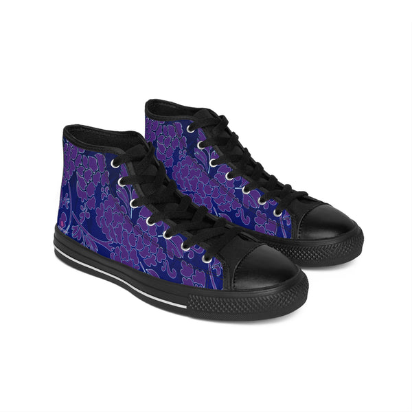 Purple  Floral  Men's High Tops, Dark Purple and Blue Floral Best Designer Men's Classic Sneakers