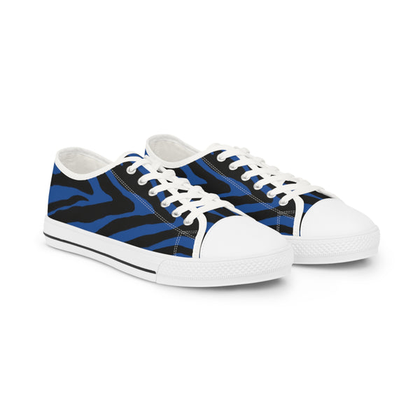 Blue Zebra Print Men's Sneakers, Blue and Black Zebra Striped Animal Print Modern Minimalist Best Breathable Designer Men's Low Top Canvas Fashion Sneakers With Durable Rubber Outsoles and Shock-Absorbing Layer and Memory Foam Insoles (US Size: 5-14)