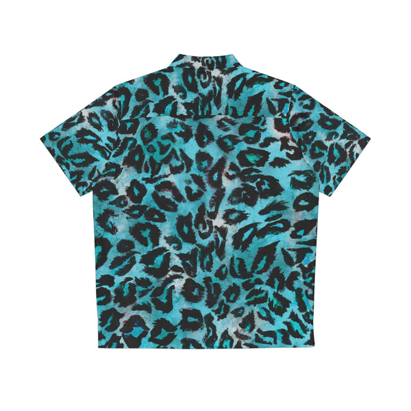 Blue Leopard Print Men's Shirt, Best Men's Hawaiian Shirt
