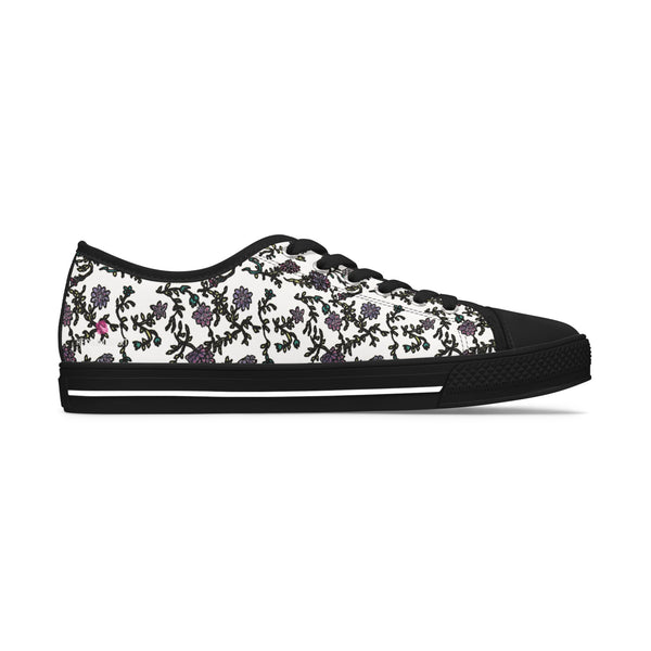 White Purple Floral Women's Sneakers, Floral Print Women's Low Top Sneakers Tennis Shoes, Canvas Fashion Sneakers With Durable Rubber Outsoles and Shock-Absorbing Layer and Memory Foam Insoles&nbsp;(US Size: 5.5-12)