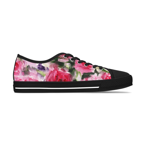 Pink Rose Floral Women's Sneakers, Floral Print Best Women's Low Top Canvas Sneakers (US Size: 5.5-12)