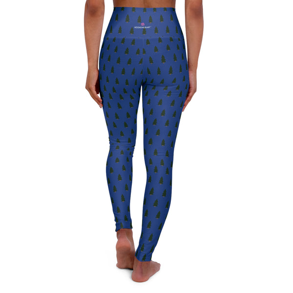 Blue Christmas Tree Yoga Tights, High Waisted Women's Yoga Leggings