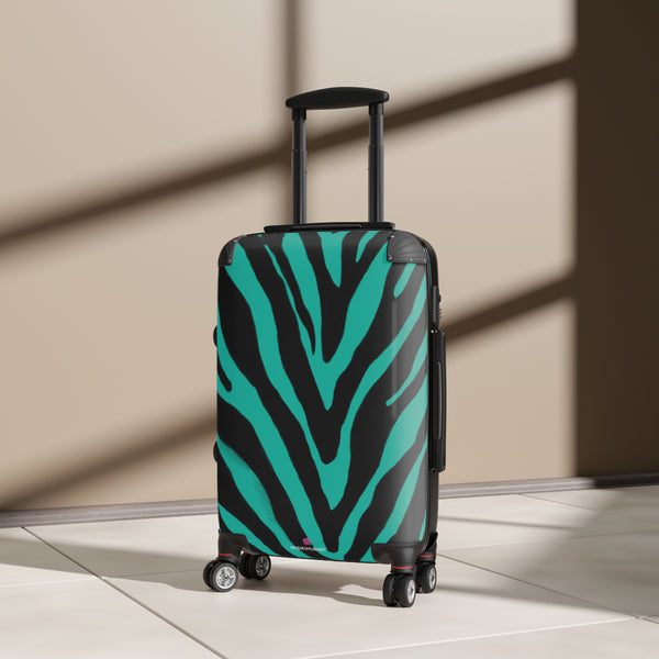 Blue Zebra Print Best Suitcases, Black and Blue Zebra Print Travel Bag Suitcases (Small, Medium, Large)