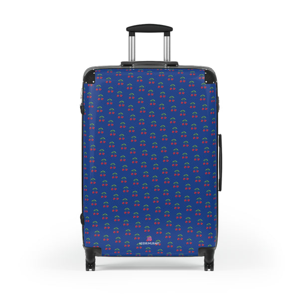 Royal Blue Cherry Print Suitcase, Cute Red Cherries Print Designer Suitcases, Travel Bag Suitcases