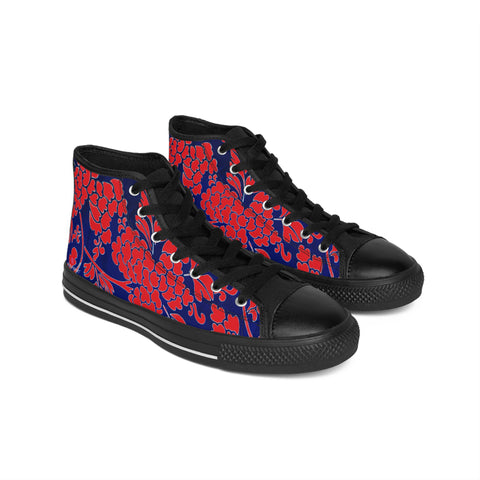 Red Floral  Men's High Tops, Red and Blue Floral Best Designer Men's Classic Sneakers