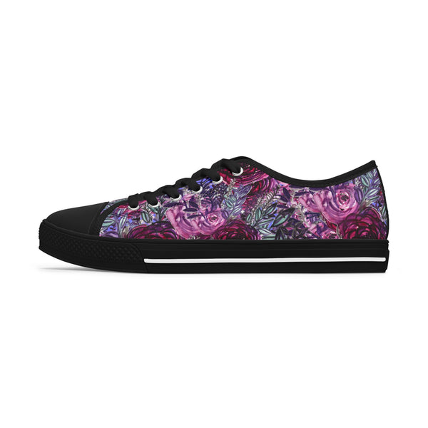 Purple Rose Floral Women's Sneakers, Floral Print Women's Low Top Sneakers Tennis Shoes, Canvas Fashion Sneakers With Durable Rubber Outsoles and Shock-Absorbing Layer and Memory Foam Insoles&nbsp;(US Size: 5.5-12)