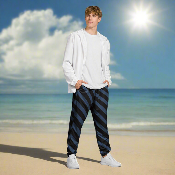 Blue Black Striped Track Pants, Best Unisex Running Athletic Jogger Track Trouser Sweatpants Pants For Men and Women - Made in USA/EU/MX (US Size: XS-3XL)