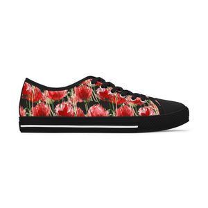 Black Red Tulips Women's Sneakers, Floral Print Women's Low Top Sneakers Tennis Shoes, Canvas Fashion Sneakers With Durable Rubber Outsoles and Shock-Absorbing Layer and Memory Foam Insoles&nbsp;(US Size: 5.5-12)