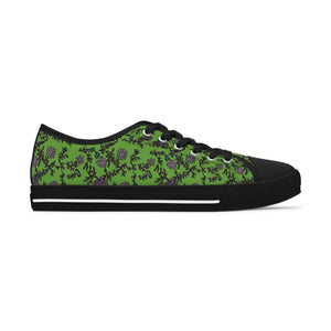 Green Purple Floral Women's Sneakers, Floral Print Women's Canvas Fashion Low Top Sneakers (US Size: 5.5-12)