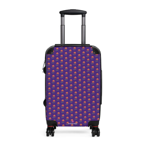 Purple Floral Print Suitcase, Cut Designer Suitcases, Travel Bag Suitcases