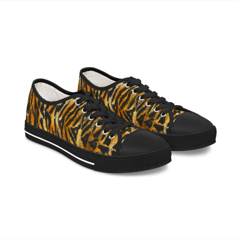 Orange Tiger Striped Print Sneakers, Tiger Stripes Best Animal Print Modern Basic Essential Women's Low Top Sneakers Tennis Shoes, Canvas Fashion Sneakers With Durable Rubber Outsoles and Shock-Absorbing Layer and Memory Foam Insoles&nbsp;(US Size: 5.5-12)