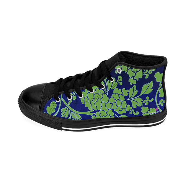 Blue Floral  Men's High Tops, Green and Blue Best Designer Men's Classic Sneakers