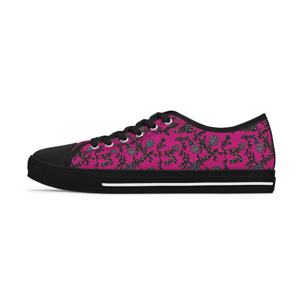 Pink Purple Floral Women's Sneakers, Floral Print Women's Low Top Sneakers Tennis Shoes, Canvas Fashion Sneakers With Durable Rubber Outsoles and Shock-Absorbing Layer and Memory Foam Insoles&nbsp;(US Size: 5.5-12)