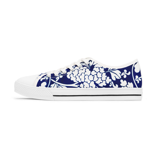 Blue Floral Women's Sneakers, Oriental Style Floral Print Best Women's Low Top Canvas Sneakers (US Size: 5.5-12)