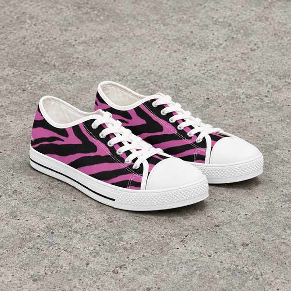 Pink Zebra Print Women's Sneakers, Zebra Striped Animal Print Women's Low Top Sneakers (US Size: 5.5-12)