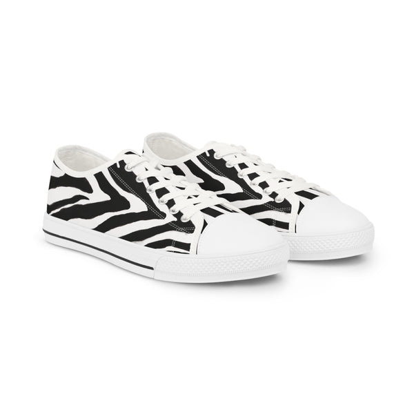 Black Zebra Print Men's Sneakers, Zebra Striped Animal Print Modern Minimalist Best Breathable Designer Men's Low Top Canvas Fashion Sneakers With Durable Rubber Outsoles and Shock-Absorbing Layer and Memory Foam Insoles (US Size: 5-14)